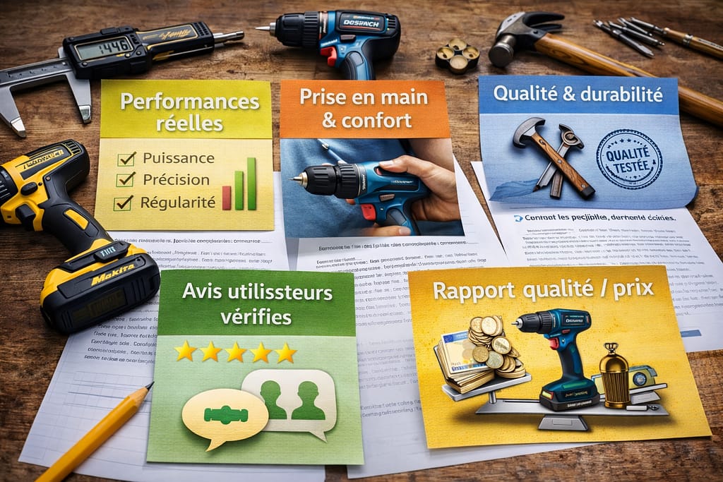 Critères de comparaison d’outils de bricolage : performances réelles, prise en main, qualité de fabrication, avis utilisateurs et rapport qualité-prix.